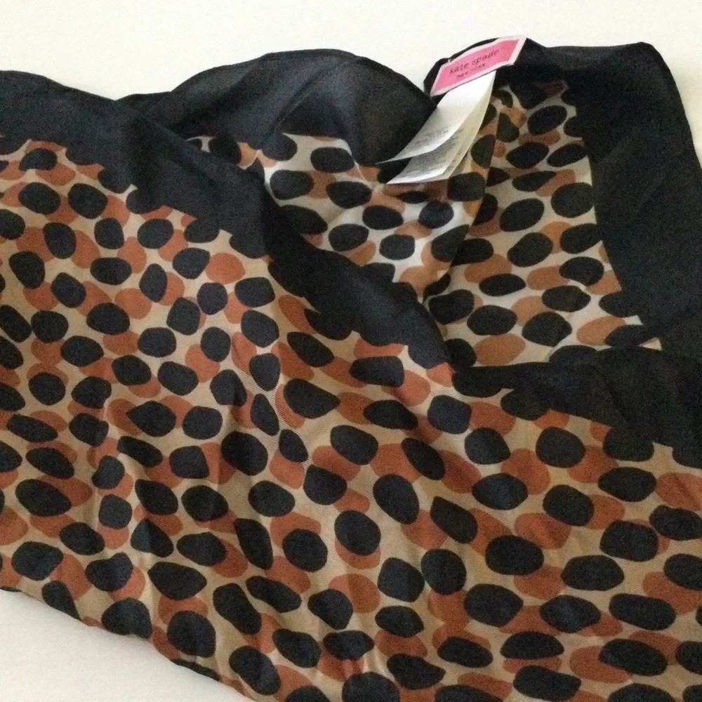KATE SPADE DOTTY LEOPARD PRINT SILK BANDANA AND HAIR SCRUNCHIE  BLACK BROWN NWT